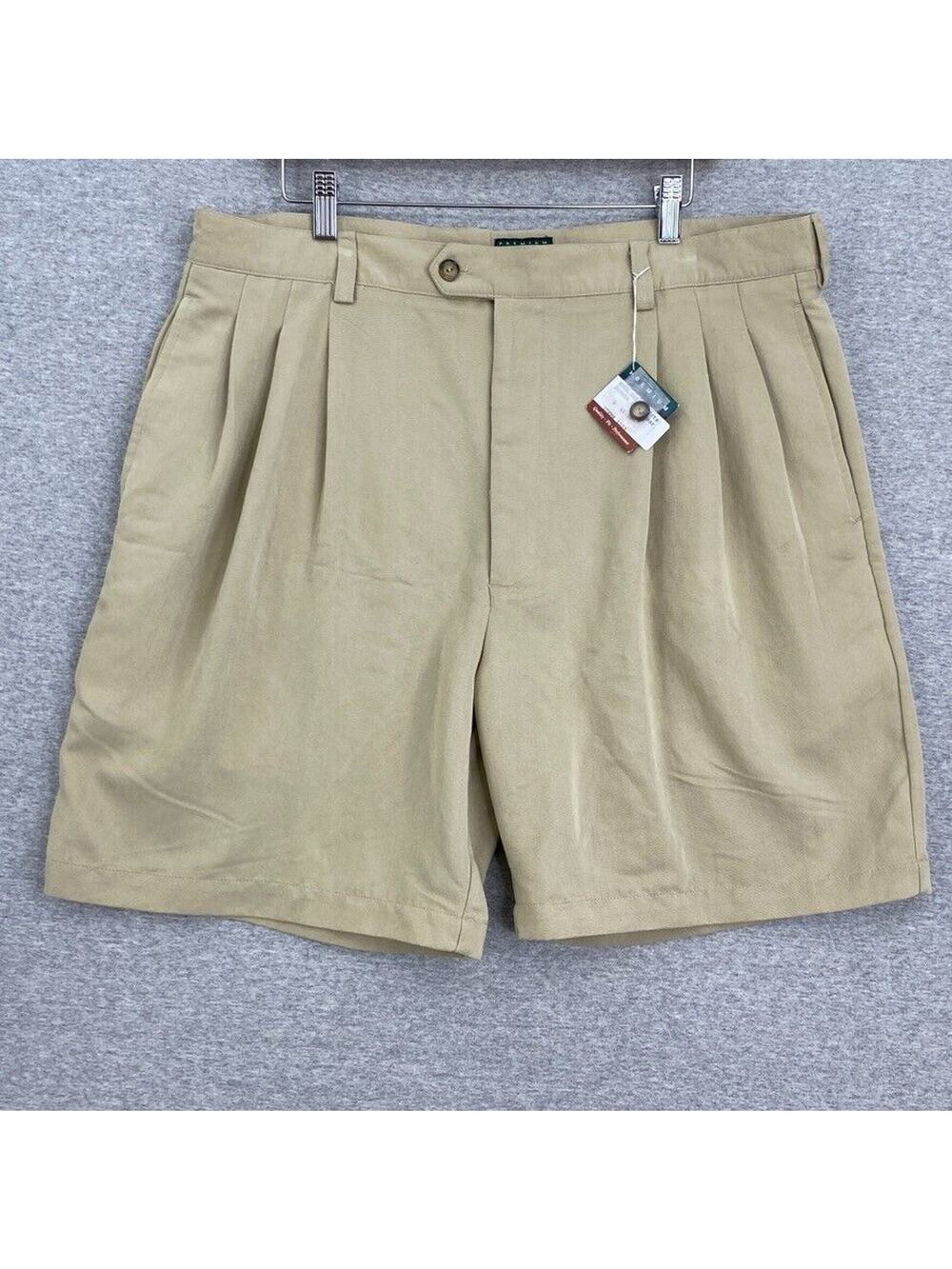 Divots Shorts Mens 38 Khaki Premium Golf Pleated Front Sportwear Pockets NWT